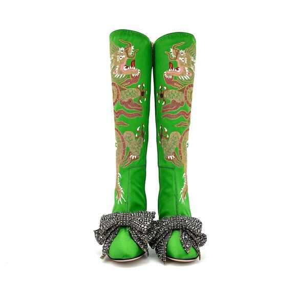 NEW Gucci Candy Dragon Embroidered Bow Crystal Embellished Knee High Boots 37.5 - Picture 4 of 10